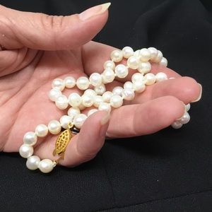 Authentic White Freshwater Pearl Necklace 8mm, 16” Length, Gold Vermeil Clasp, N